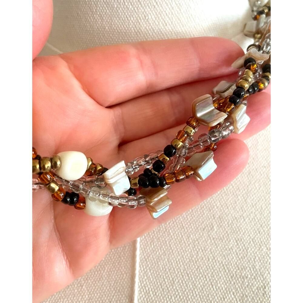 Vintage Multi-Strand Twisted Bead & Shell Necklace Boho Choker - Picture 4 of 5